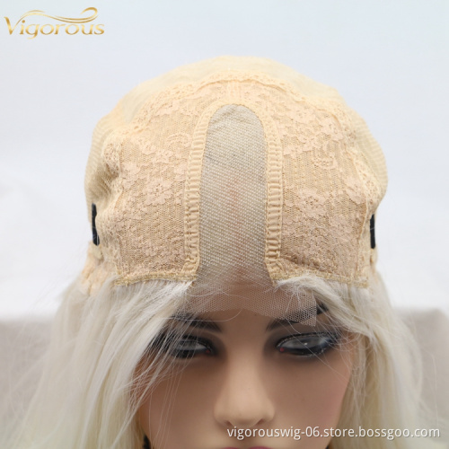 Long straight ombre blonde wholesale high quality heat resistant cheap synthetic wig small  lace front